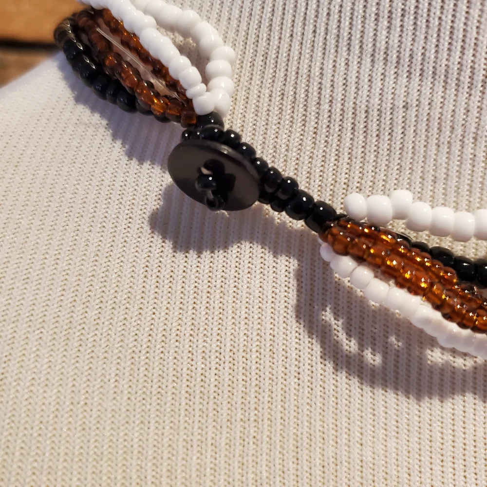 Brown, white & black multi-strand seed bead necklace